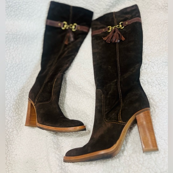 Vintage Brown leather upper boots size 9.5 to 10 fits very good condition - Picture 1 of 14